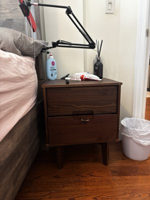 Dark wood two-drawer nightstand