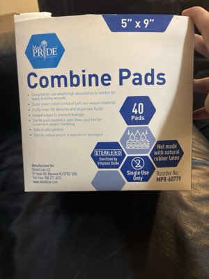 MedPride combine pads, 5 by 9 inch, box of 40