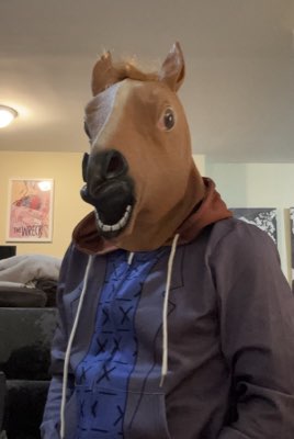 BoJack Horseman costume: horse head and hoodie