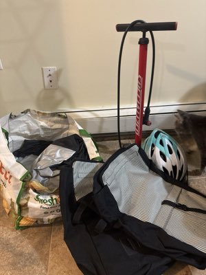 Cycling bundle: pump, panniers, helmet and cover