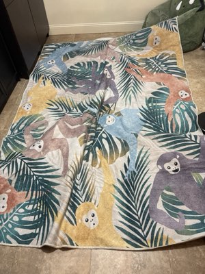 Ruggable two-piece rug, tropical monkey and palm print