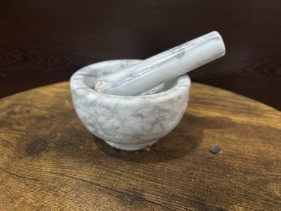 Mortar and pestle, small, white marble